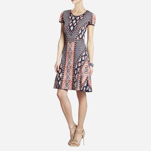 BCBGMaxAzria Dresses & Skirts - BCBGMaxAzria Women’s Fit and Flare Dress Tribal Chic Graphic Print Geo Motif XS